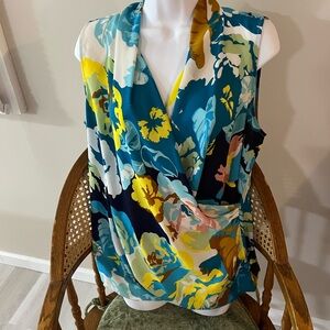 Floral Sleeveless Wrap Top - Multicolor